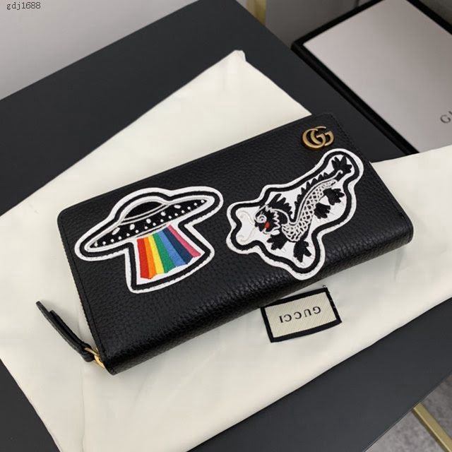 Gucci顶级男女包包 古驰飞碟刺绣贴花拉链款钱包 Gucci长夹钱包 474584  gdj1688