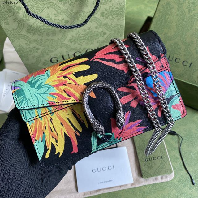 Gucci专柜新款女包, 古驰Dionysus花卉印花迷你链条包酒神包 Gucci手提肩背斜挎包 476432  gdj1695