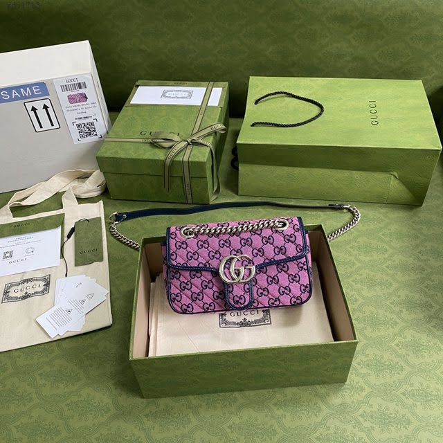 Gucci专柜新款女包, 古驰GG Marmont印花布链条包 Gucci单肩斜挎包 446744  gdj1713