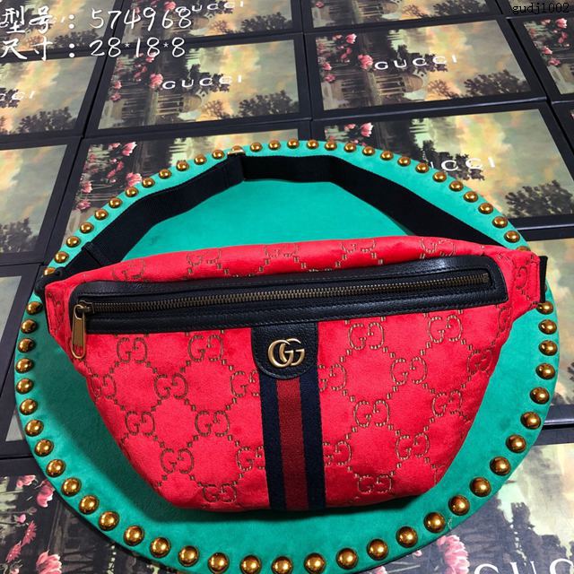 Gucci包 古馳女包 574968 G家新款 進口牛皮古奇腰包 紅絨  gudj1002