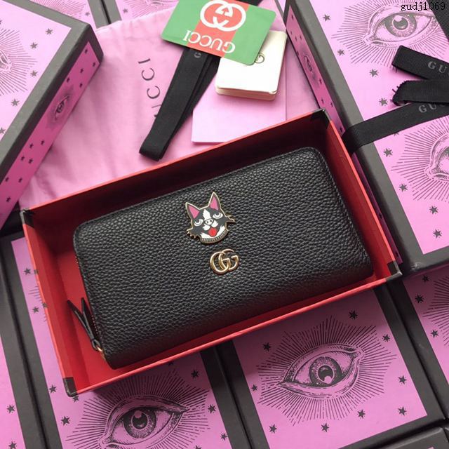 Gucci包 古馳錢包 499337黑全皮 狗頭限量版 2018早春新款萌萌拉鏈錢包  gudj1069