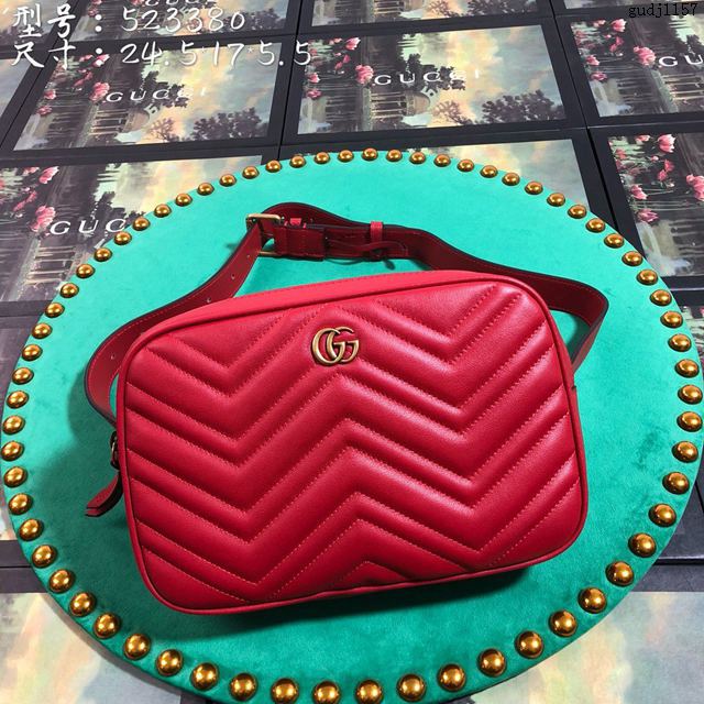 Gucci包 古馳女包 523380紅色 Marmont系列腰包 多功能胸包 Gucci手包 Gucci單肩包  gudj1157