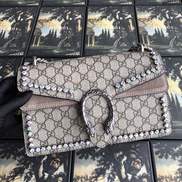 Gucci包 古馳女包 400249pvc杏磨砂鑽 原單Gucci鏈條斜挎包 Gucci酒神包  gudj1240