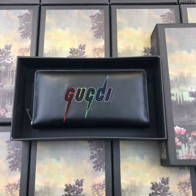 Gucci包 古馳錢包 597676黑皮 Gucci字母精美刺繡圖案 Gucci拉鏈錢包  gudj1254