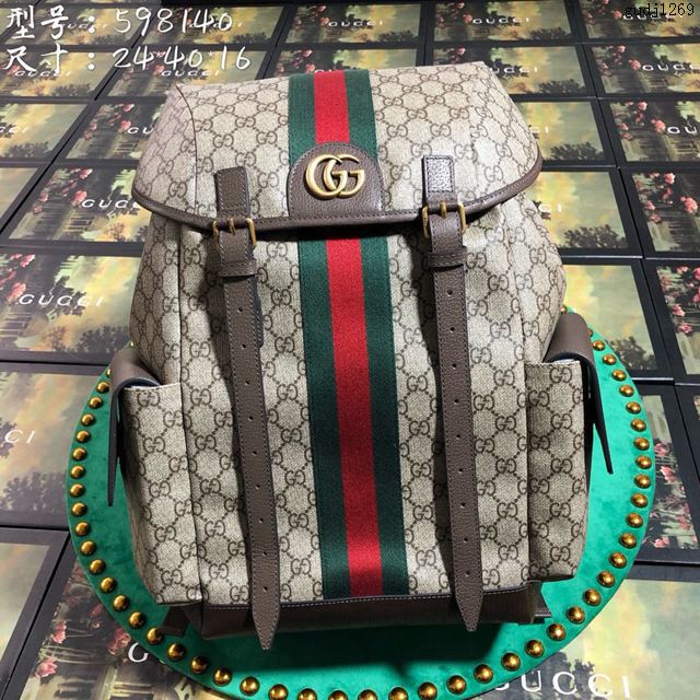 Gucci包 古馳雙肩包 598140啡膠 Gucci新款後背包 雙肩背包  gudj1269