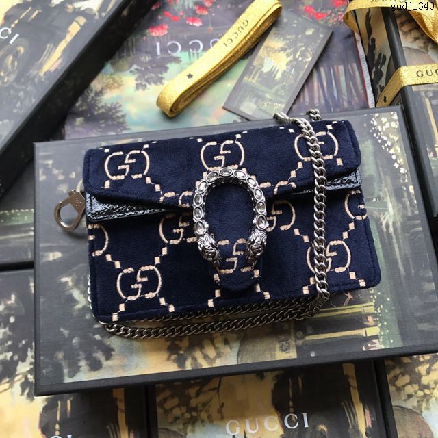 Gucci包 古馳女包 476432藍刺繡天鵝絨 Gucci真皮鏈條超迷你斜挎包  gudj1340