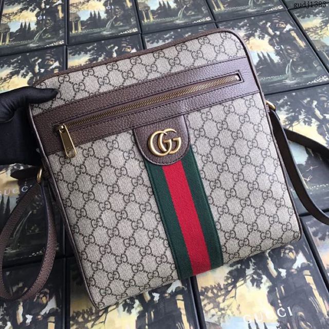 Gucci包 古馳男包 547934pvc啡皮 GUCCI新款男士單肩斜挎包  gudj1383