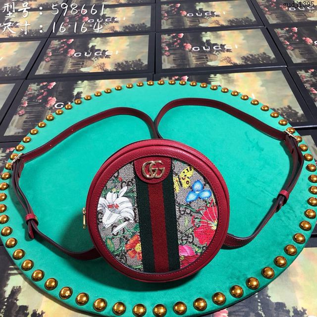 Gucci包 古馳女包 598661 花料/紅皮 Gucci新款圓形小背包 Gucci迷你雙肩包  gudj1395