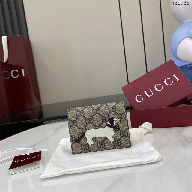 Gucci專櫃古馳最新款飾小狗細節GG迷你錢包 jh1968型號：818767