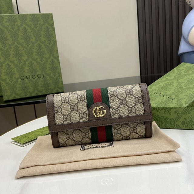 Gucci專櫃古馳最新款Ophidia系列GG長款錢包 jh1978型號：523153