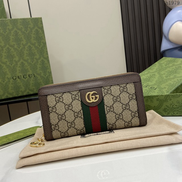 Gucci專櫃古馳最新款Ophidia系列GG全拉鏈式錢包 jh1979型號：523154