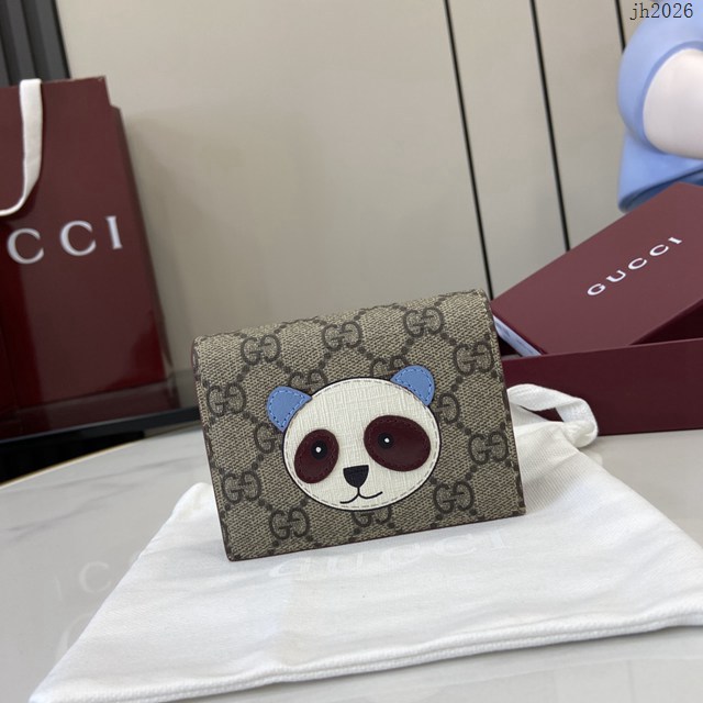 Gucci專櫃古馳最新款飾熊貓細節GG迷你錢包 jh2026型號：818767