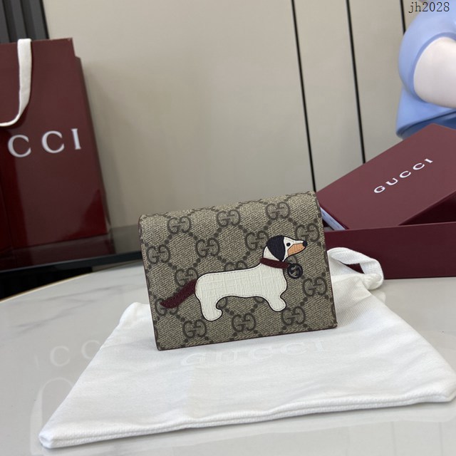 Gucci專櫃古馳最新款飾小狗細節GG迷你錢包 jh2028型號：818767