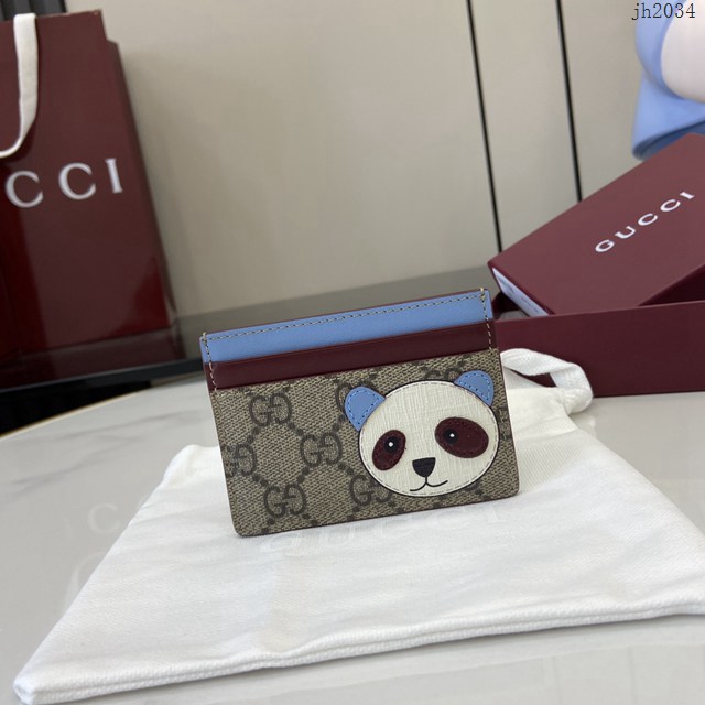 Gucci專櫃古馳最新款飾熊貓細節GG迷你錢包卡夾卡包 jh2034型號：818769