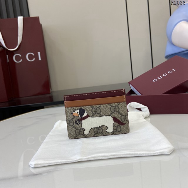 Gucci專櫃古馳最新款飾小狗細節GG迷你錢包卡夾卡包 jh2036型號：818769