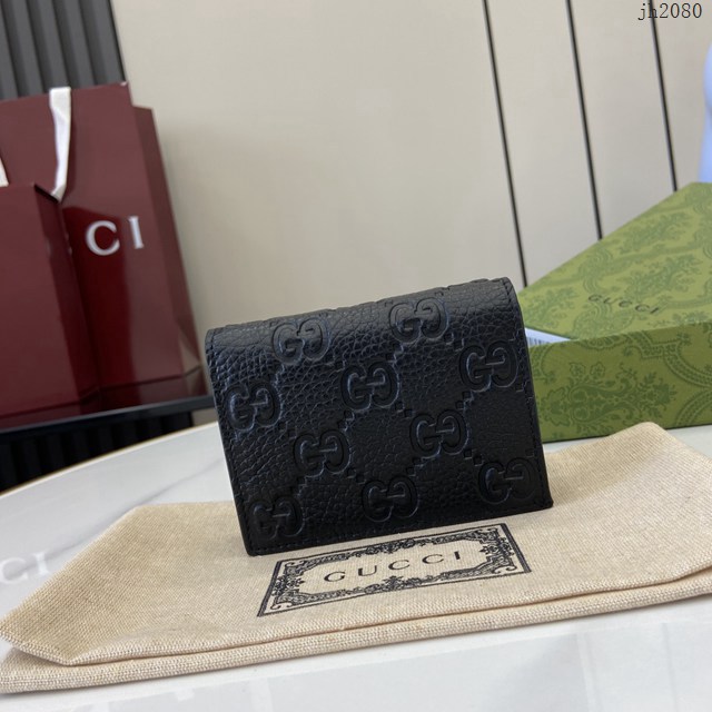 Gucci專櫃古馳最新款Emblem系列超柔軟荔克色壓花/全皮錢包 jh2080型號：815901