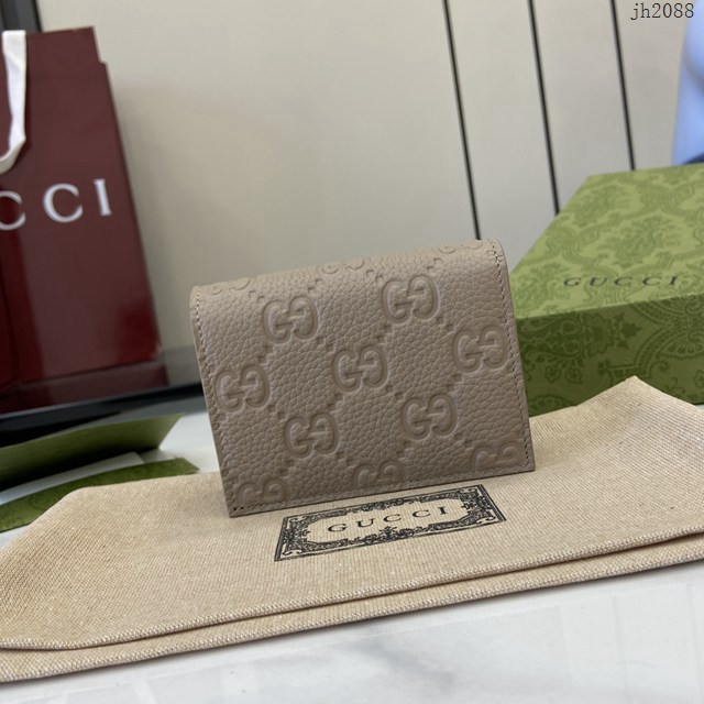 Gucci專櫃古馳最新款Emblem系列超柔軟荔灰色壓花/全皮錢包 jh2088型號：815901