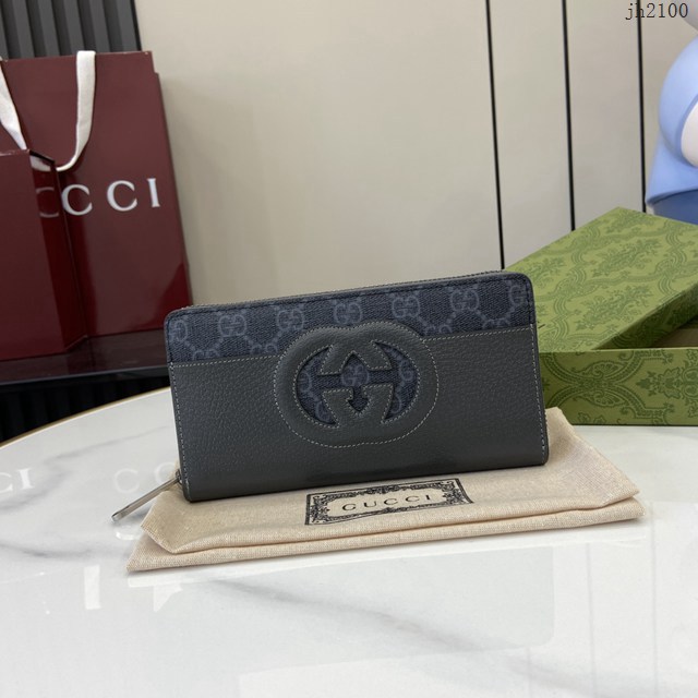 Gucci專櫃古馳最新款飾鏤空互扣式雙G錢包長錢包 jh2100型號：701423