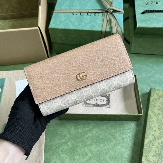 Gucci專櫃古馳最新款Marmont系列皮革長款錢包錢夾 jh2494型號：456116