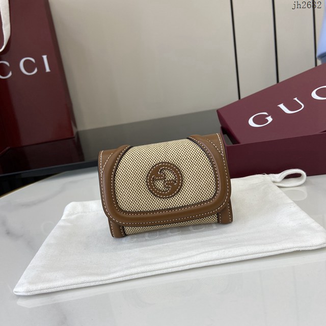 Gucci專櫃古馳最新款圓形互扣式雙G標識卡片夾卡包零錢包 jh2682型號：818811