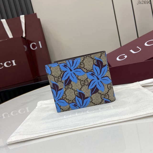 Gucci專櫃古馳2025早秋系列最新款花卉印花男款短夾錢包 jh2690型號：841146