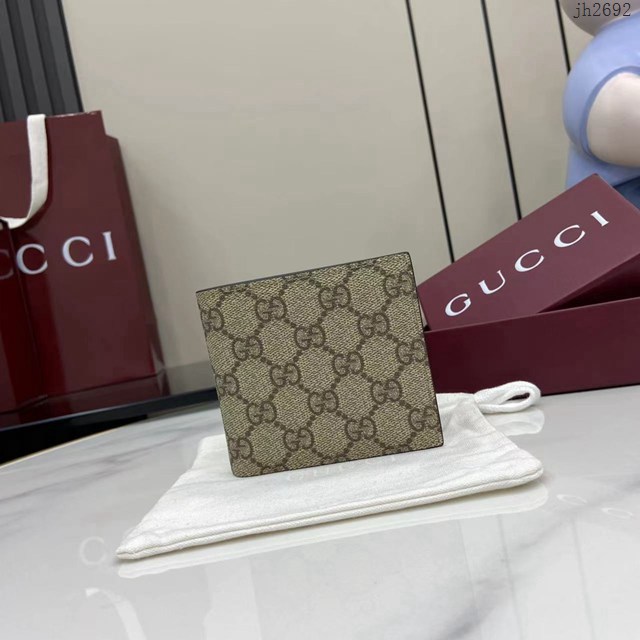 Gucci專櫃古馳最新款Emblem系列雙折錢包男士短夾錢包 jh2692型號：821201