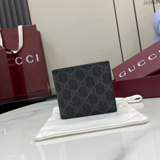 Gucci專櫃古馳最新款Emblem系列雙折錢包男士短夾錢包 jh2695型號：821200