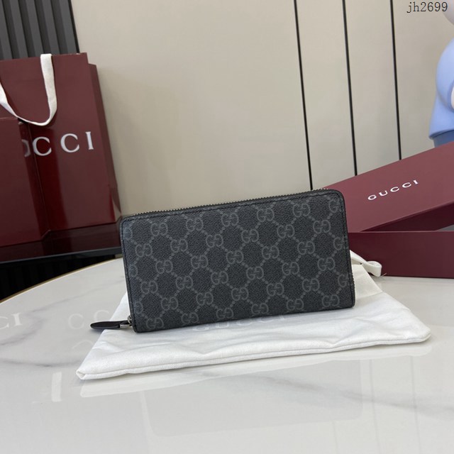 Gucci專櫃古馳最新款Emblem系列經典圖案全拉鏈錢包男士長錢夾 jh2699型號：821207