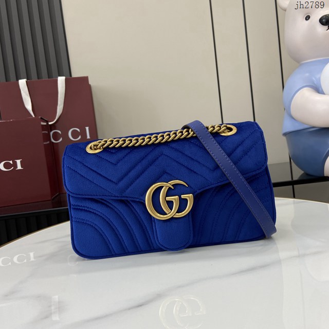 Gucci專櫃古馳最新款Marmont系列絎縫迷你手袋鏈條肩背包 jh2789型號：443497