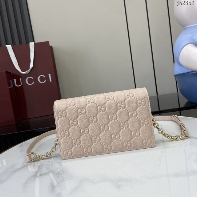 Gucci專櫃古馳最新款Emblem系列全皮鏈條包斜挎女包 jh2852型號：818705