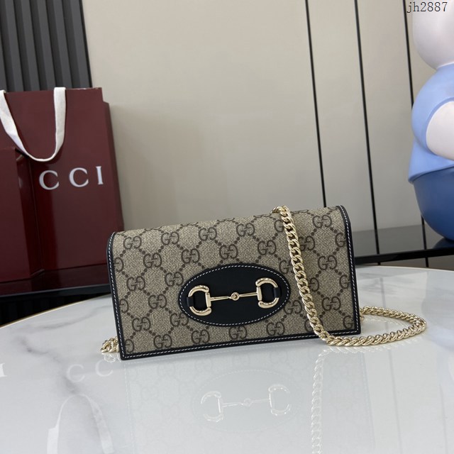 Gucci專櫃古馳最新款Horsebit 1955系列鏈帶錢包 jh2887型號：621892