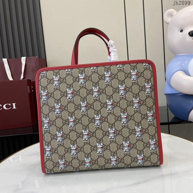 Gucci專櫃古馳2025早春兒童系列最新款動物印花手提托特包 jh2899型號：605614