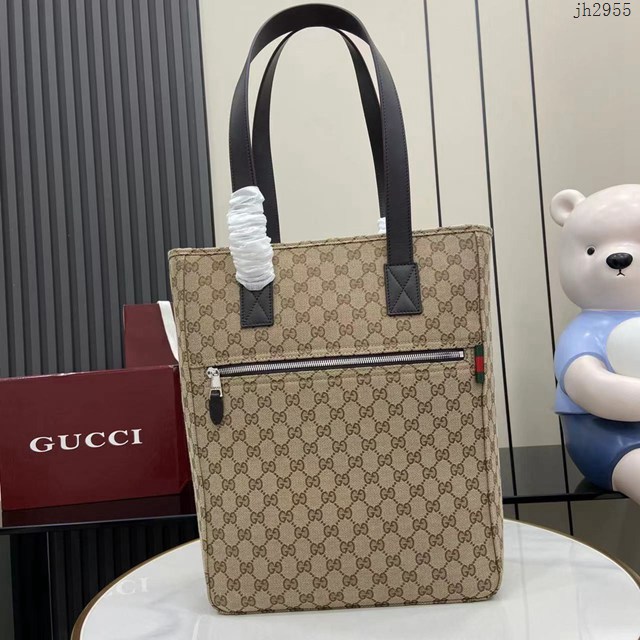 Gucci專櫃古馳最新款GG字母交織圖案托特包男士肩背手提包 jh2955型號：834796