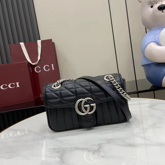 Gucci專櫃古馳最新款Marmont系列絎縫迷你手袋原廠皮鏈條女士挎包 jh2972型號：446744