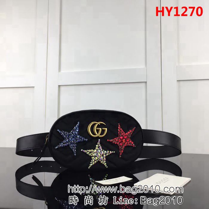 GUCCI古馳頂級原單 新款專櫃品質 實物實拍 476434天鵝絨五角星克色腰包 HY1270