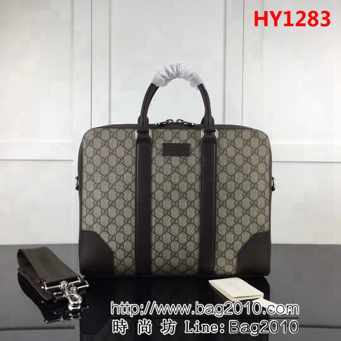 GUCCI古馳原單 新款專櫃品質原單貨實物實拍474135 啡pvc配皮高仿gucci公事包 HY1283