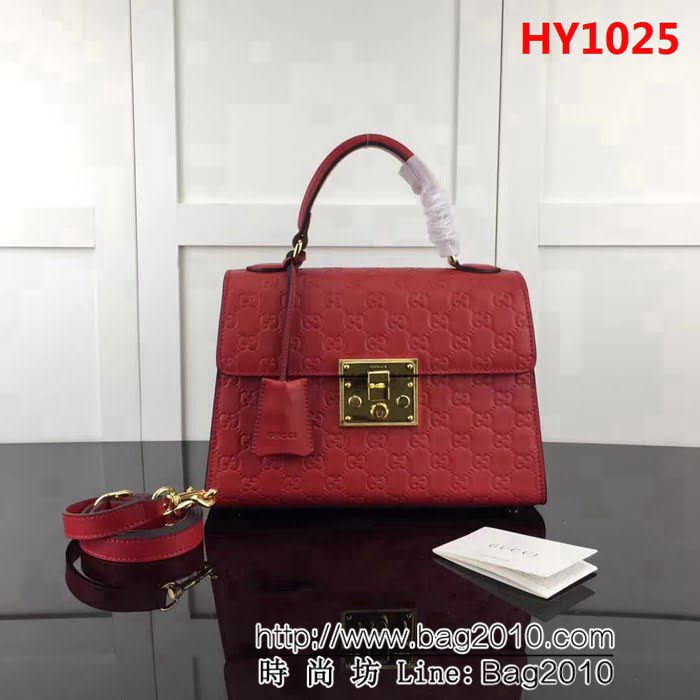 GUCCI古馳原單 新款專櫃品質原單皮質 453188 紅色全皮壓花手提單肩斜挎包 HY1025