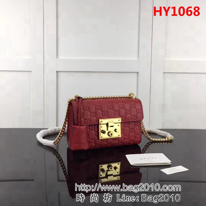 GUCCI古馳原單 新款專櫃品質原單品質原單質量 40948大紅全皮壓花鏈條單肩斜挎包 HY1068