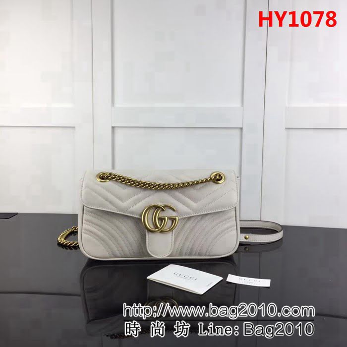 GUCCI古馳原單 新款專櫃品質原單貨實物實拍443497 米白色鏈條單肩斜挎包 HY1078