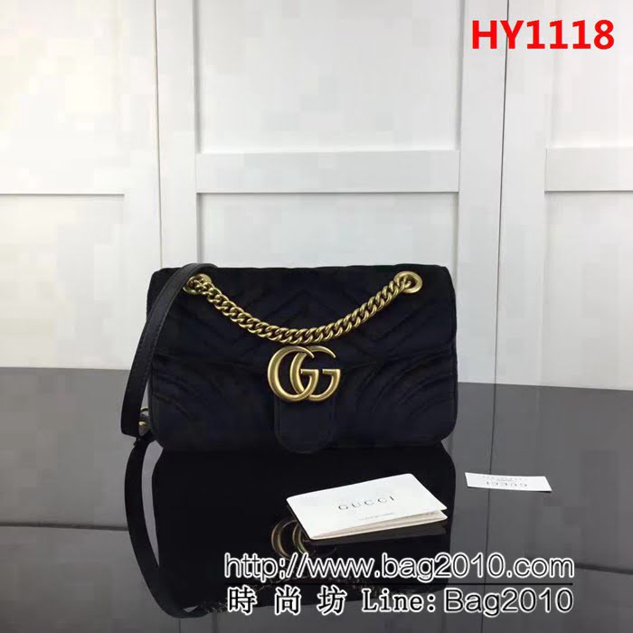 GUCCI古馳頂級原單 新款專櫃品質 實物實拍 443497絨布 克色鏈條單肩斜挎包 HY1118
