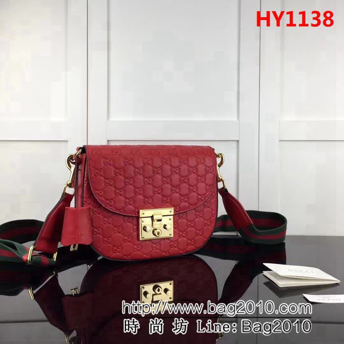 GUCCI古馳原單 新款專櫃品質原單皮質453189 紅壓單肩斜挎包 HY1138