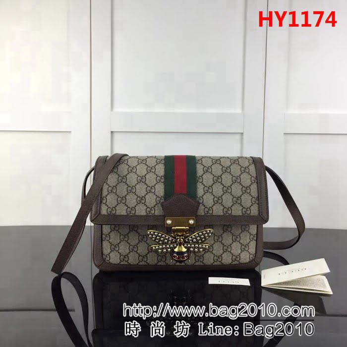 GUCCI古馳原單 新款高仿GUCCI新款專櫃品質原單貨實物實拍524356 啡pvc啡皮單肩斜挎包 HY1174