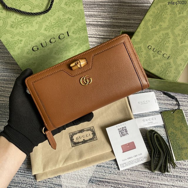 Gucci新款錢包 古馳竹子設計拉鏈女錢包 Gucci全皮純色長錢包 658634  ydg3020