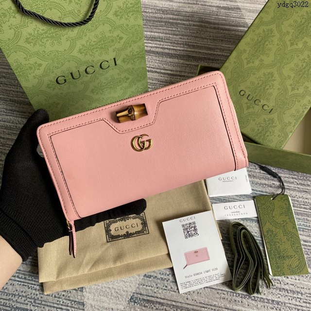Gucci新款錢包 古馳竹子設計拉鏈女錢包 Gucci全皮純色長錢包 658634  ydg3022