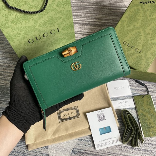 Gucci新款錢包 古馳竹子設計拉鏈女錢包 Gucci全皮純色長錢包 658634  ydg3024
