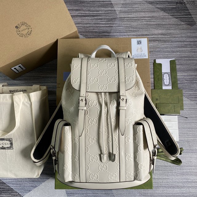 Gucci新款包包 古馳2021最新款男士雙肩背包 Gucci白色壓花牛皮後背包 625770  ydg3035