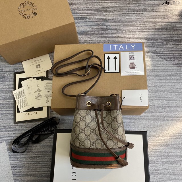 Gucci新款原廠皮女包 古馳ophidia系列水桶包 Guccimini小桶包 550620  ydg3112