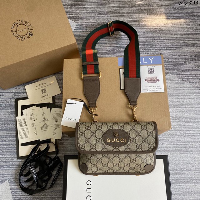 Gucci新款原廠皮女包 古馳Ophidia系列升級版虎頭斜挎包 Gucci經典紅綠色系織帶胸包單肩包 489617  ydg3114