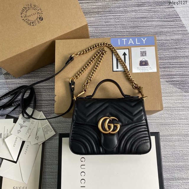 Gucci新款女包 古馳雙G銜縫迷你手提單肩斜挎鏈條包 Gucci原廠皮GG Marmont郵差包系列女包 547260  ydg3127