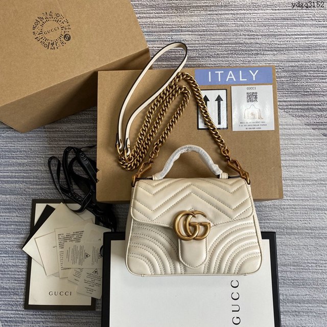 Gucci新款女包 古馳雙G銜縫迷你手提單肩斜挎鏈條包 Gucci原廠皮GG Marmont郵差包系列女包 547260  ydg3152